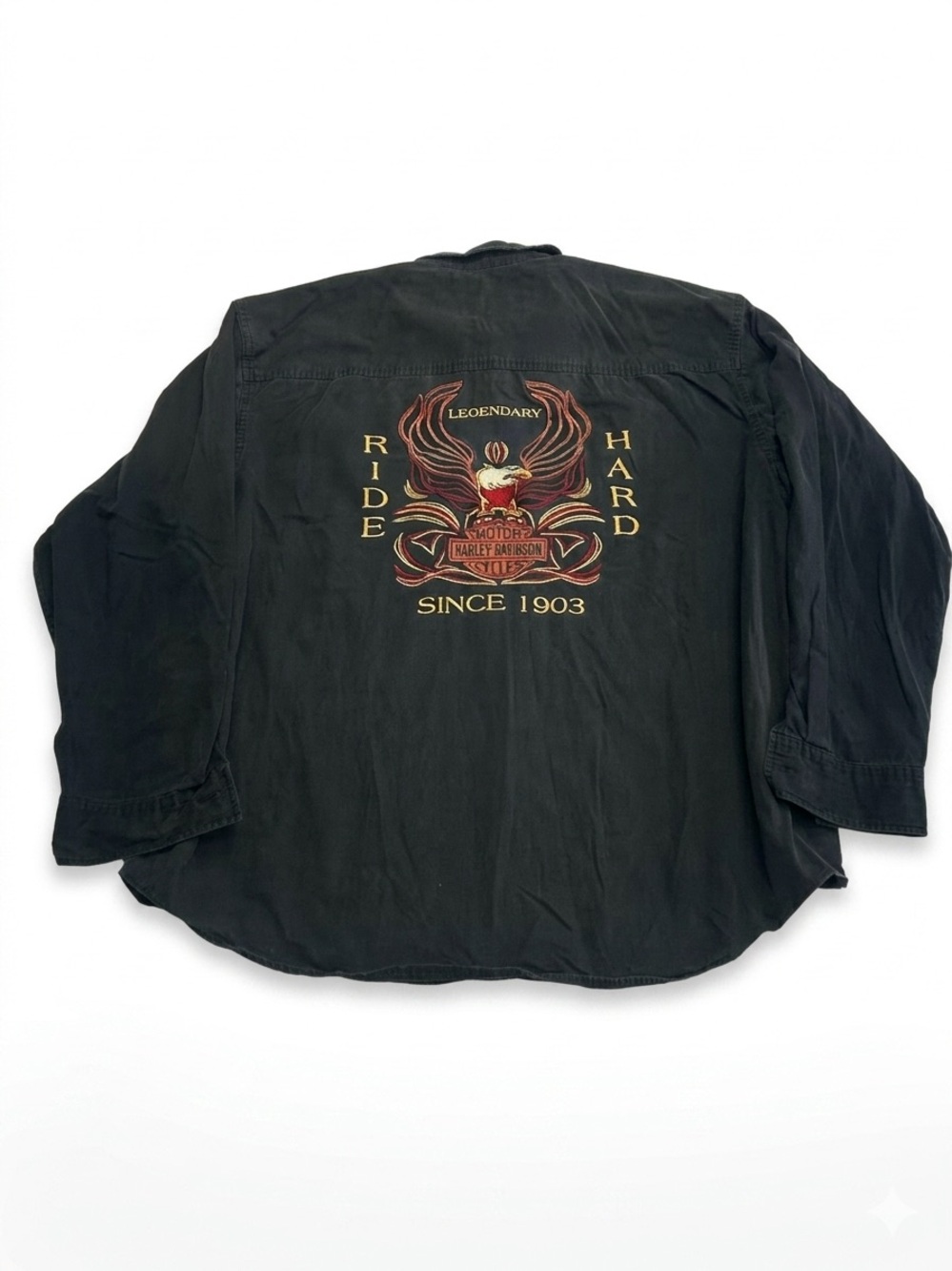 Harley Davidson Vintage Style Button Down Shirt 2xl Black Embroidered Ride Hard
